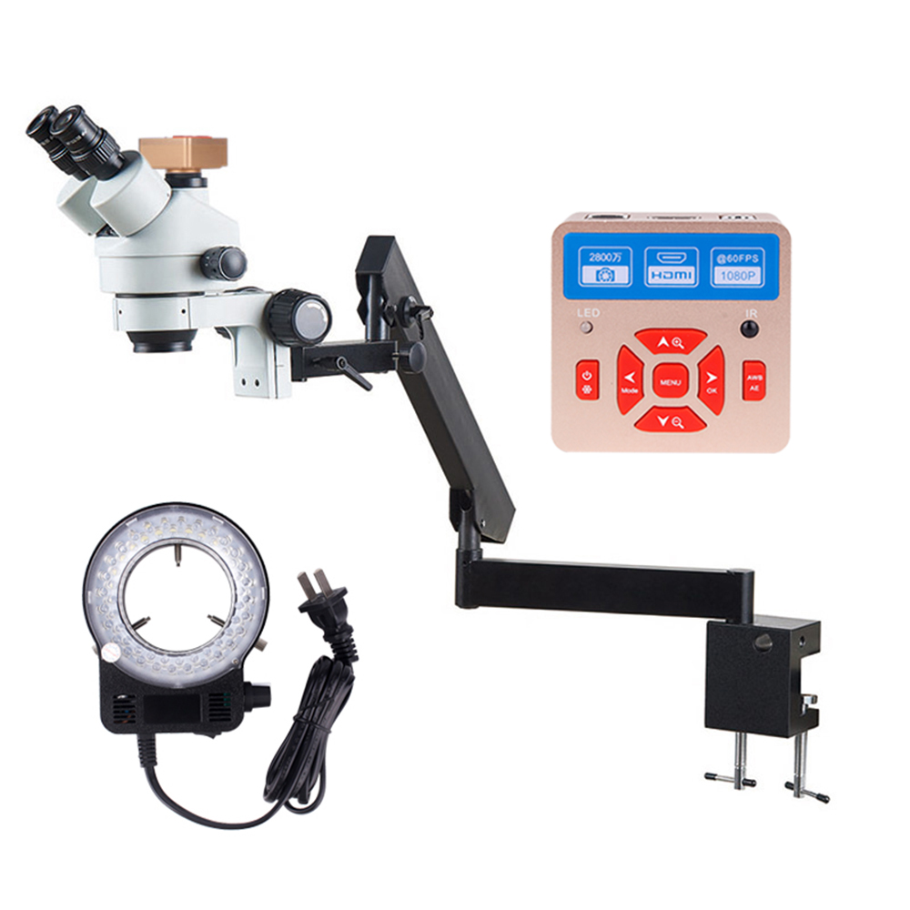 Trinocular Stereo Microscope 7X-45X - Morsetto di fissaggio a braccio flessibile