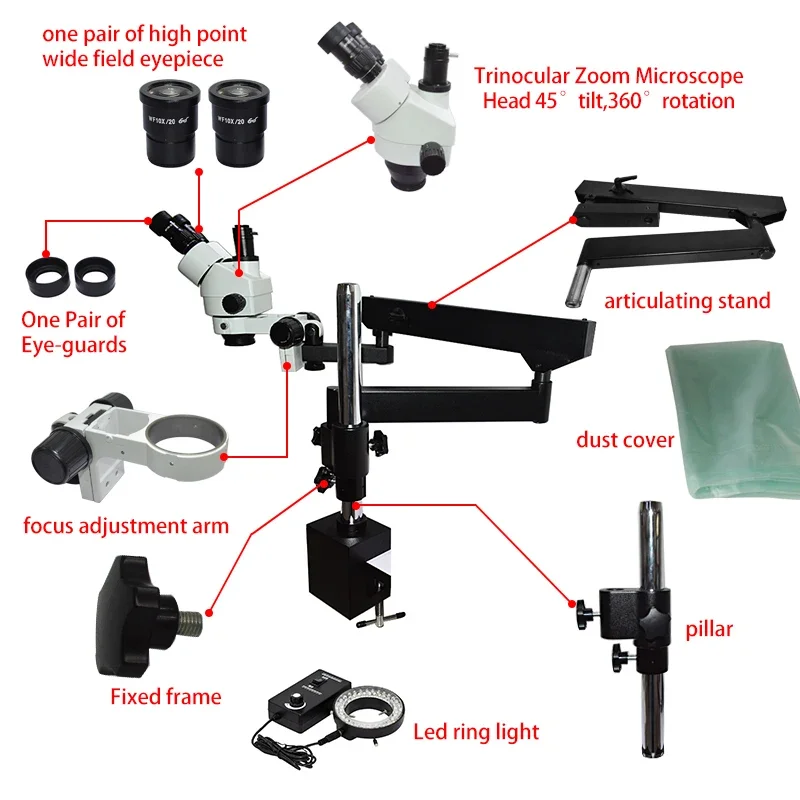 Microscopio stereo trinoculare - Articulating Arm Boom Stand Microscope recensione e prezzo